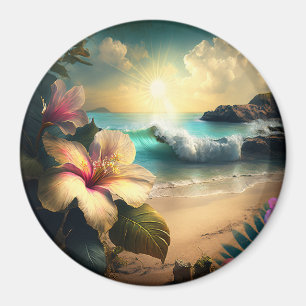 Fleurs exotiques vintages hawaïennes sur le aimant