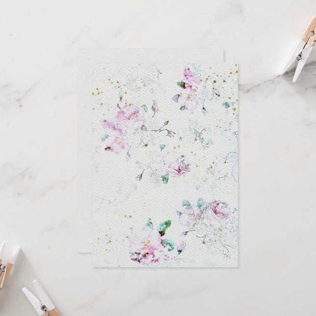 Fleurs Faire-part de mariage sur papier aquarelle  (Devant/Arrière en situation)