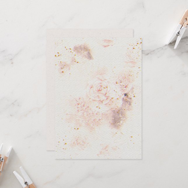 Fleurs Faire-part de mariage sur papier aquarelle  (Devant/Arrière en situation)