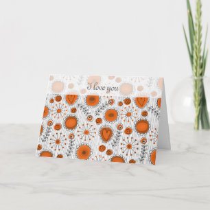 Fleurs fantaisistes en Orange Je t'aime Carte