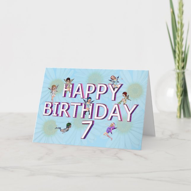 Fleurs fées 7e anniversaire carte (Devant)