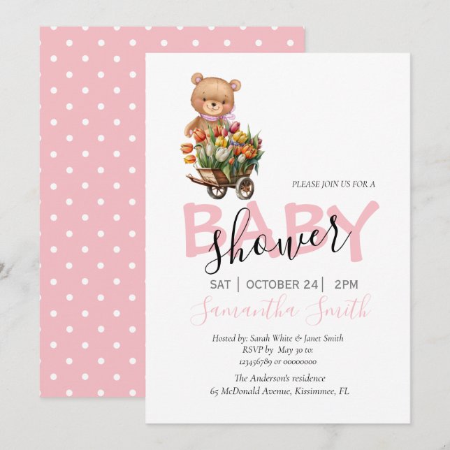 fleurs fille en peluche invitation (Devant / Derrière)
