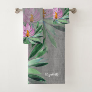 Fleurs Fleurissent Lilas Rose Aquarelle Monogramme