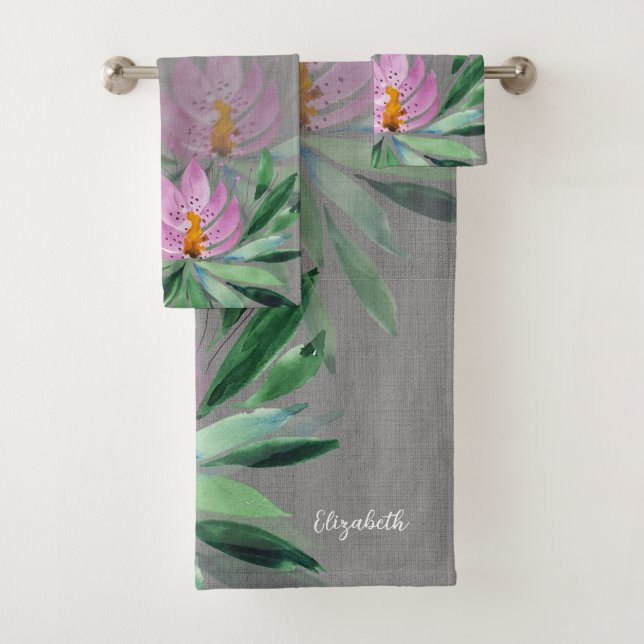 Fleurs Fleurissent Lilas Rose Aquarelle Monogramme (En situation)