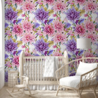Fleurs florales collage mur murale rose violet chi