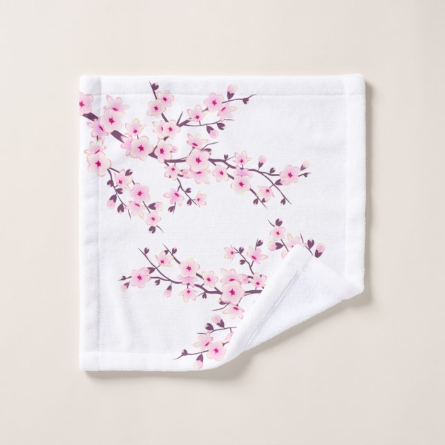 Fleurs florales de cerisier rose blanc (Gant de toilette)