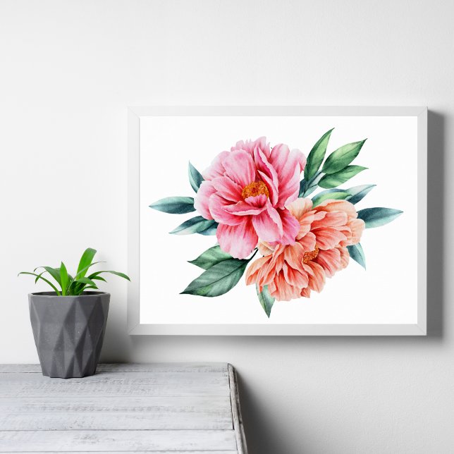 Fleurs Florales Rose Pêche Peonies affiche art mur (Créateur téléchargé)