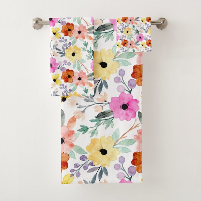 Fleurs Florales Rose, Rouge, Jaune Aquarelle  (En situation)