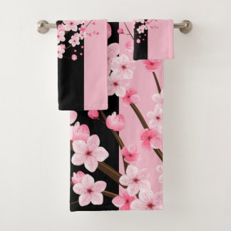 Fleurs florales roses serviettes noires et roses