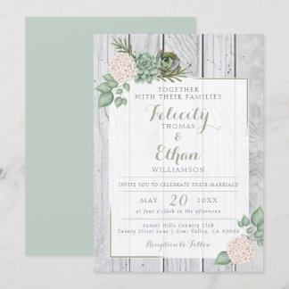 Fleurs florales Sage Faire-part de mariage en bois