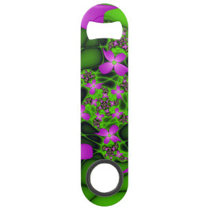 Fleurs fractales néon rose vert moderne abstrait