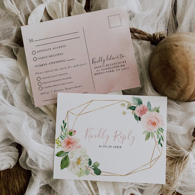 Fleurs géométriques or Mariage Menu Choix Réponse (Créateur téléchargé)