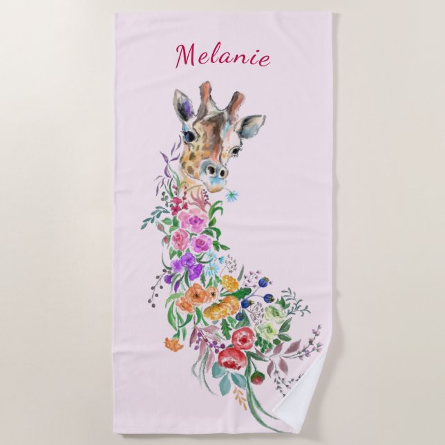 Fleurs Giraffe Beach Serviette Cadeau Nom personna (Devant)