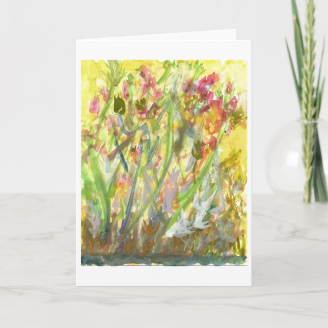 Fleurs grandes sur une carte de note au sol jaune (Devant)