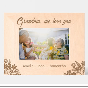 Fleurs Grandma Noms Cadre en bois gravé