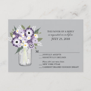 Fleurs Gris Violet Mason Jar Mariage RSVP