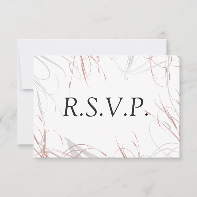 Fleurs grises et volutes rosées RSVP de mariage (Devant)