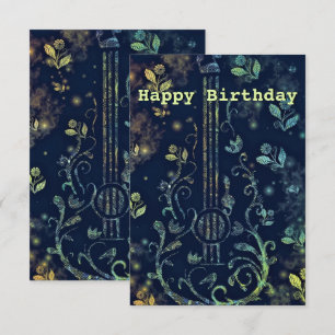 Fleurs Guitare Musicale Carte d'Anniversaire