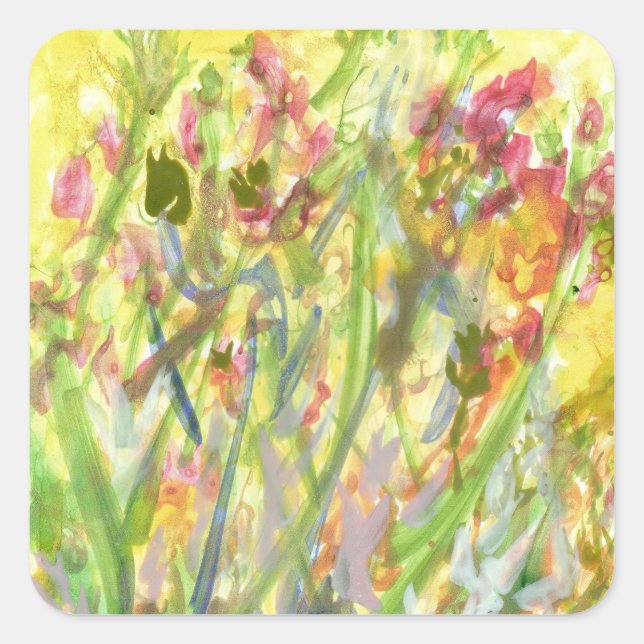 Fleurs hautes sur un stickers de sol jaune (Devant)