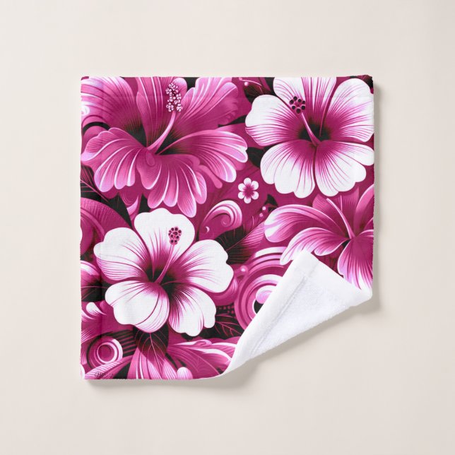 Fleurs hawaïennes tropicales Hibiscus Motif rose (Gant de toilette)
