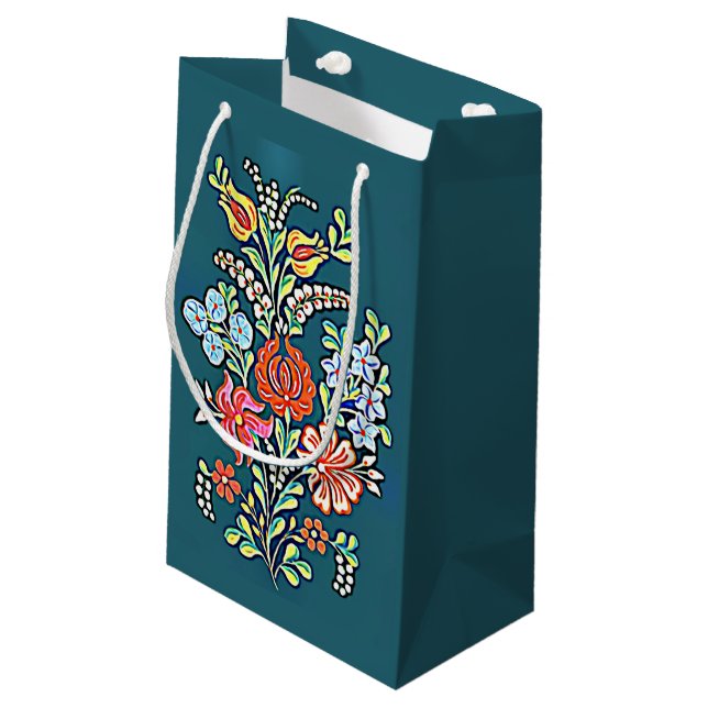 Fleurs Hongroises colorées Petit Sac Cadeau (Dos Angle)