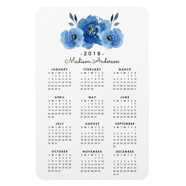 Fleurs Indigo | Magnet Calendrier personnalisé 201 (Vertical)