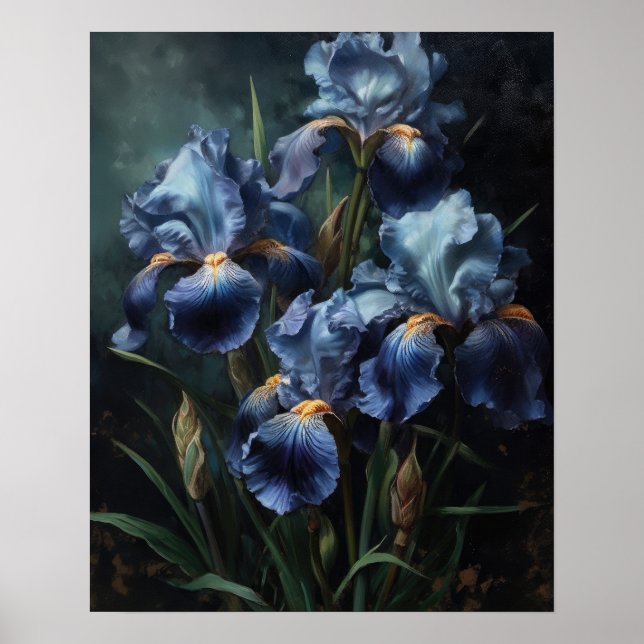 Fleurs Iris Bleues Poster d'impression (Devant)
