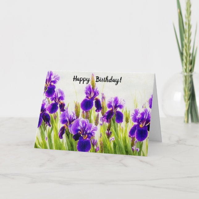 Fleurs Iris Violet Fleur Floral Carte Anniversaire (Devant)
