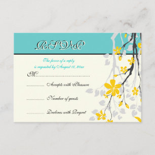 Fleurs jaune turquoise mariage carte RSVP