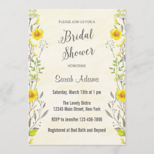 Fleurs Jaunes Aquarelle Nuptiale Invitation Douche