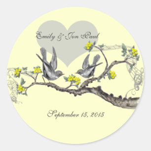 Fleurs Jaunes Autocollants de Mariage Oiseaux d'Am