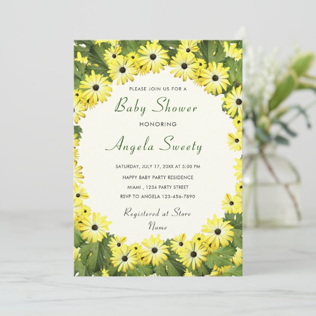 Fleurs Jaunes Baby shower encadré Invitation (Debout devant)