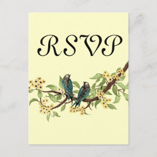 Fleurs jaunes Carte de réponse aux oiseaux Vintage
