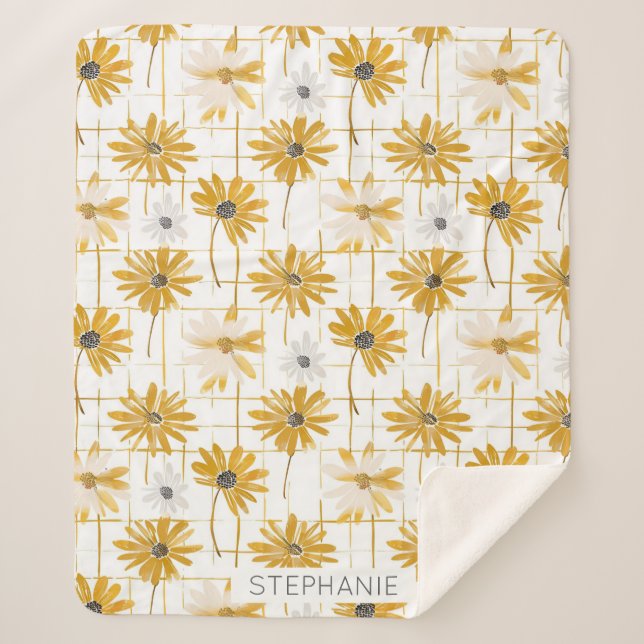 Fleurs jaunes et blanches - Plaid doré déprimé (Devant)