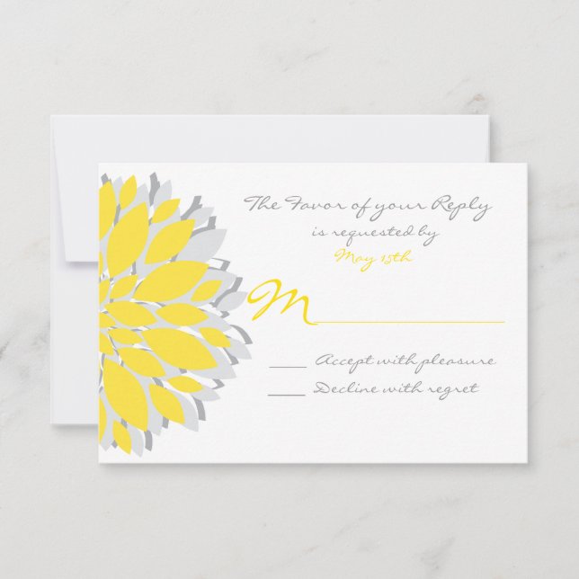 Fleurs Jaunes et Gris simples Cartes RSVP de maria (Devant)