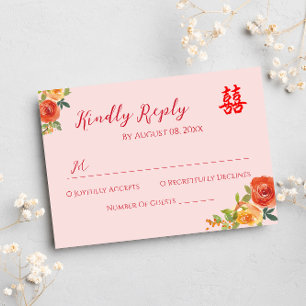 Fleurs jaunes orange RSVP de mariage chinois