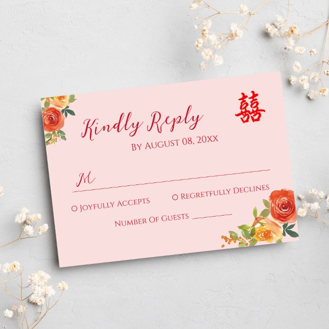 Fleurs jaunes orange RSVP de mariage chinois (Créateur téléchargé)