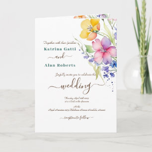 Fleurs Jaunes Roses Pêche Invitation Pliée Jaune