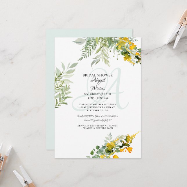 Fleurs jaunes sauvages Invitation Fête de Mariage  (Devant/Arrière en situation)