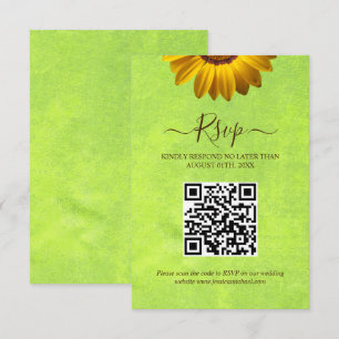 Fleurs jaunes sur carte RSVP de mariage vert Abstr