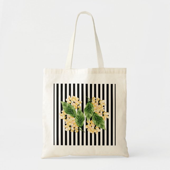Fleurs jaunes sur rayures noir et blanc sac fourre (Devant)