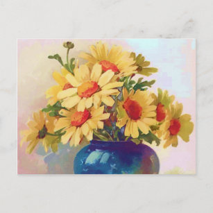 Fleurs jaunes vintages dans la carte postale Vase 