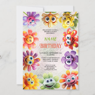 Fleurs joyeuses Invitation de fête d'anniversaire