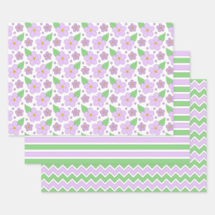 Fleurs Lilac, bandes et feuilles de papier Chevron
