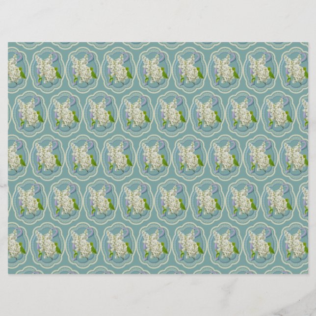 Fleurs Lilac Blanches Cadre Vert Motif Romantique (Devant)