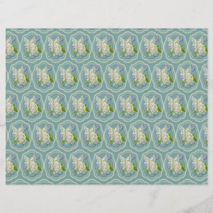 Fleurs Lilac Blanches Cadre Vert Motif Romantique
