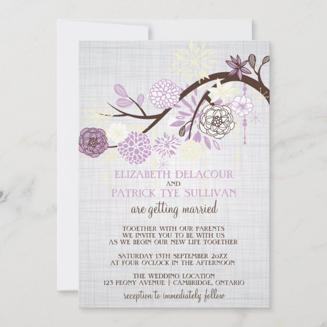 Fleurs Lilac et crème Faire-part de mariage rustiq (Devant)