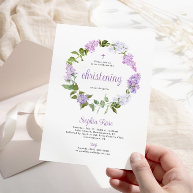 Fleurs Lilac Rustiques Christening Invitation (Créateur téléchargé)