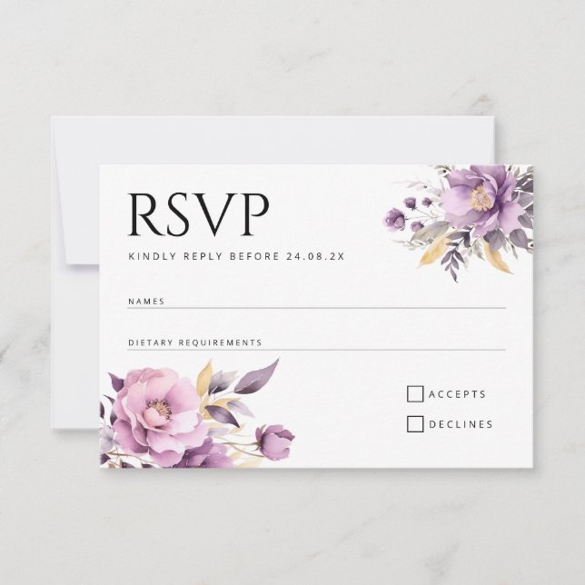 Fleurs lilas élégantes mariages RSVP (Devant)