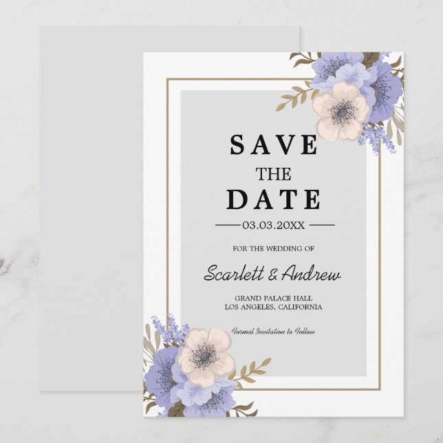 Fleurs lilas et beige Invitation à sauvegarder la  (Devant / Derrière)